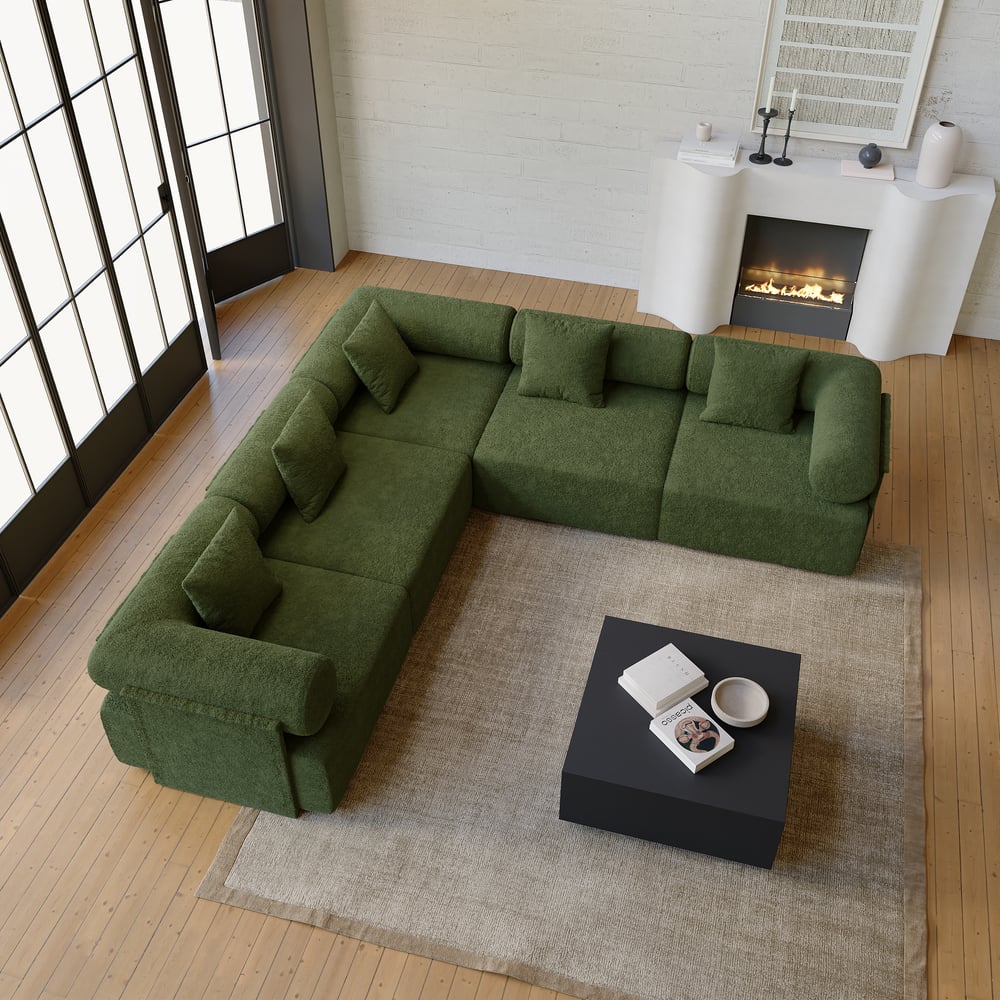 Serene 110" 5-Piece Modular Chenille Velvet L-Shaped Sectional Sofa window image