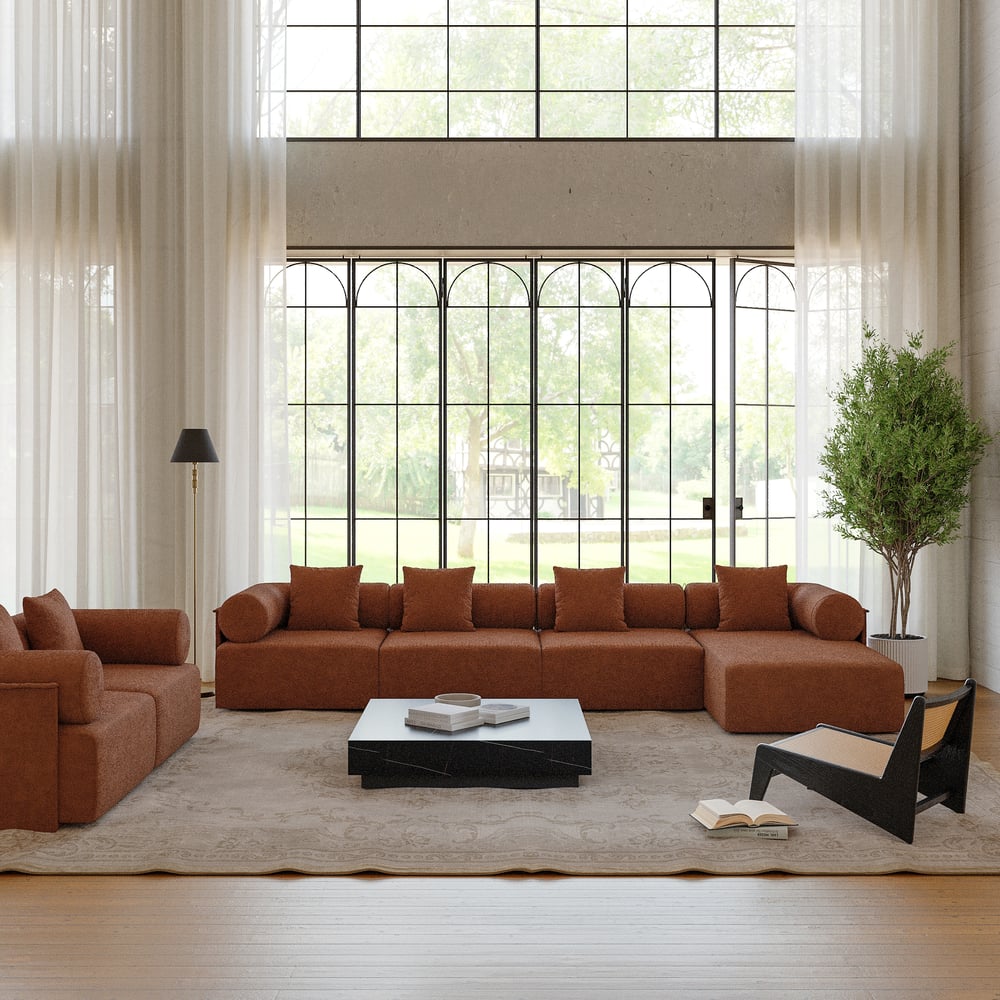 Serene 146" 4-Piece Modular Chenille Velvet L-Shaped Sectional Chaise Sofa window image