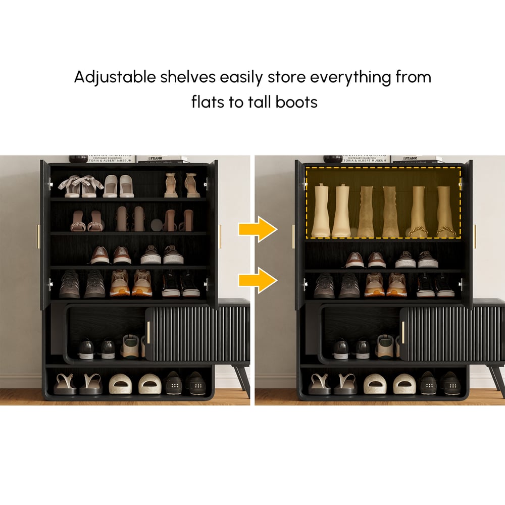 Armadio da ingresso scanalato in legno di frassino impiallacciato per scarpe Immagine della finestra