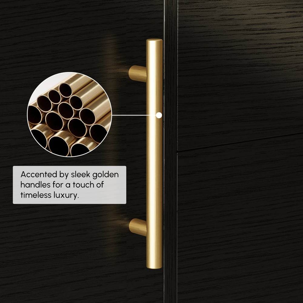 1500mm Black Double Sink Bathroom Vanity with Brushed Gold Handles, Floating Design window image