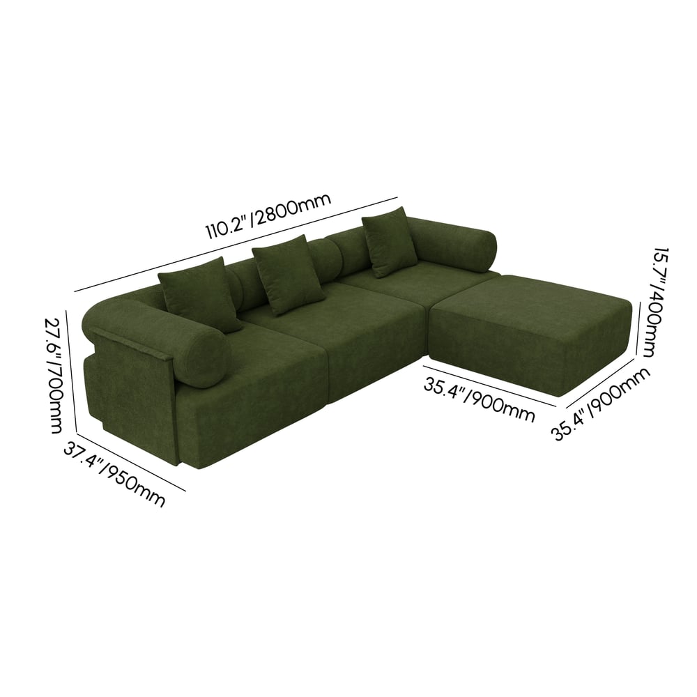 Serene 110" 4-Piece Modular Chenille Velvet L-Shaped Sectional with Ottoman weights dimensions image