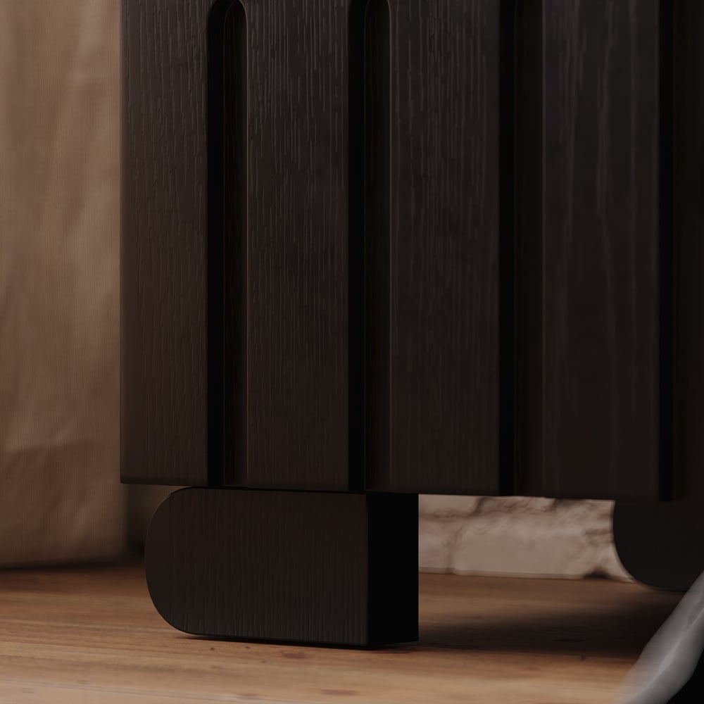 Noční stolek z jasanového dřeva se 2 zásuvkami se slinutým kamenem obrázek okna