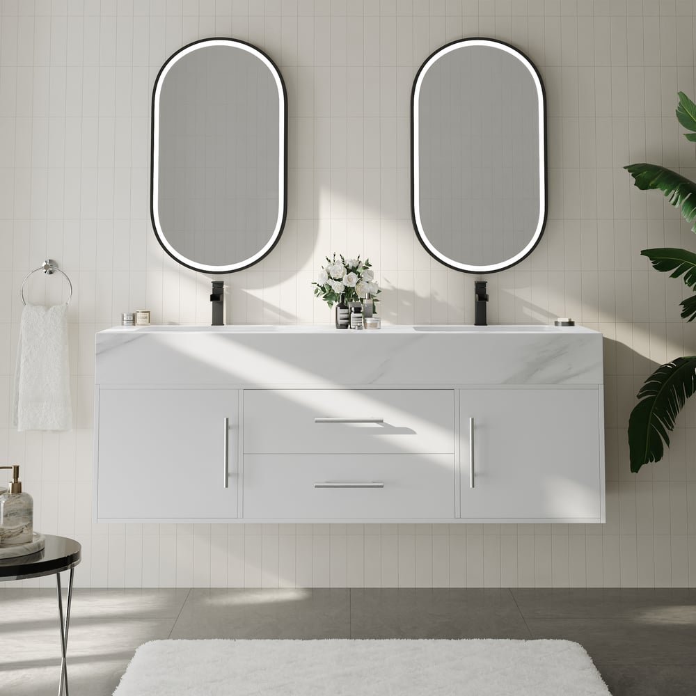 1500mm Double Sink Bathroom Vanity with Silver Handles – White Modern Floating Vanity window image