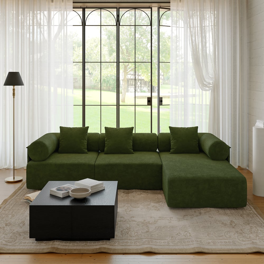 Serene 2800mm 3-Piece Modular Chenille Velvet L-Shaped Sectional Chaise Sofa window image