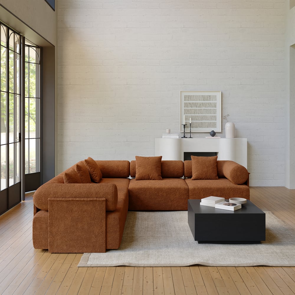 Serene 110" 5-Piece Modular Chenille Velvet L-Shaped Sectional Sofa window image