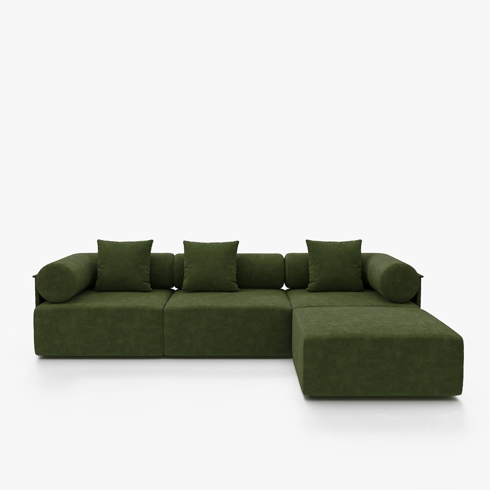 Serene 110" 4-Piece Modular Chenille Velvet L-Shaped Sectional with Ottoman window image