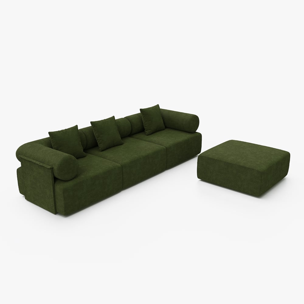 Serene 110" 4-Piece Modular Chenille Velvet L-Shaped Sectional with Ottoman window image