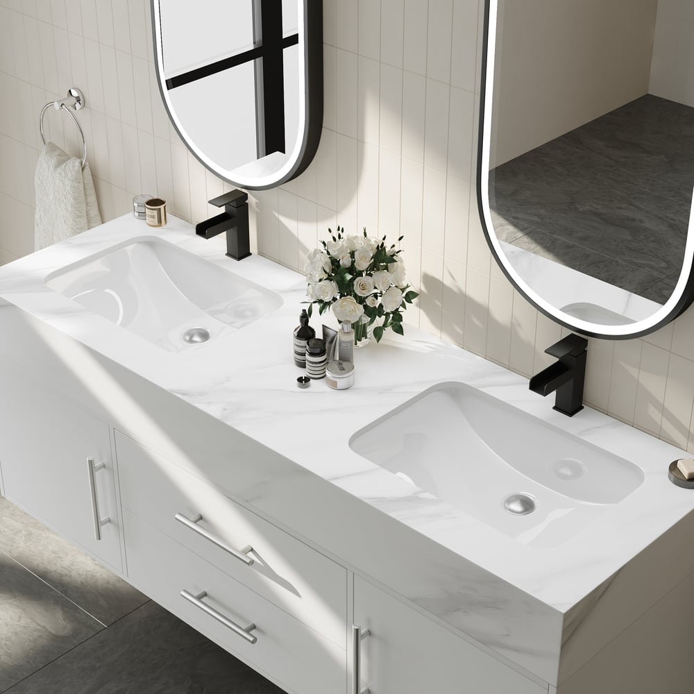 1500mm Double Sink Bathroom Vanity with Silver Handles – White Modern Floating Vanity window image