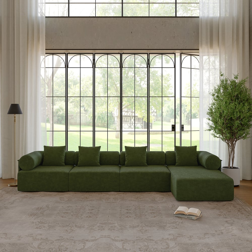 Serene 146" 4-Piece Modular Chenille Velvet L-Shaped Sectional Chaise Sofa window image