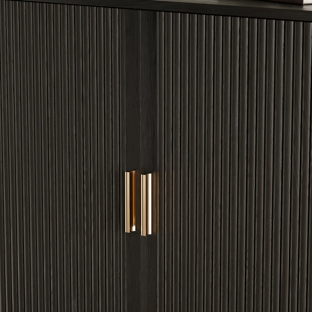 Armadio da ingresso scanalato in legno di frassino impiallacciato per scarpe Immagine della finestra