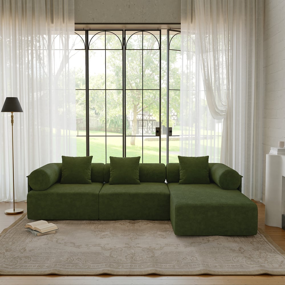 Serene 2800mm 3-Piece Modular Chenille Velvet L-Shaped Sectional Chaise Sofa window image