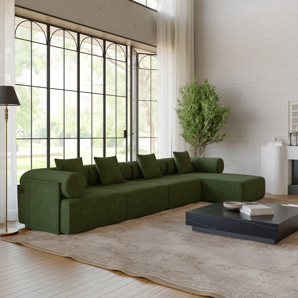 Serene 146" 4-Piece Modular Chenille Velvet L-Shaped Sectional Chaise Sofa window image