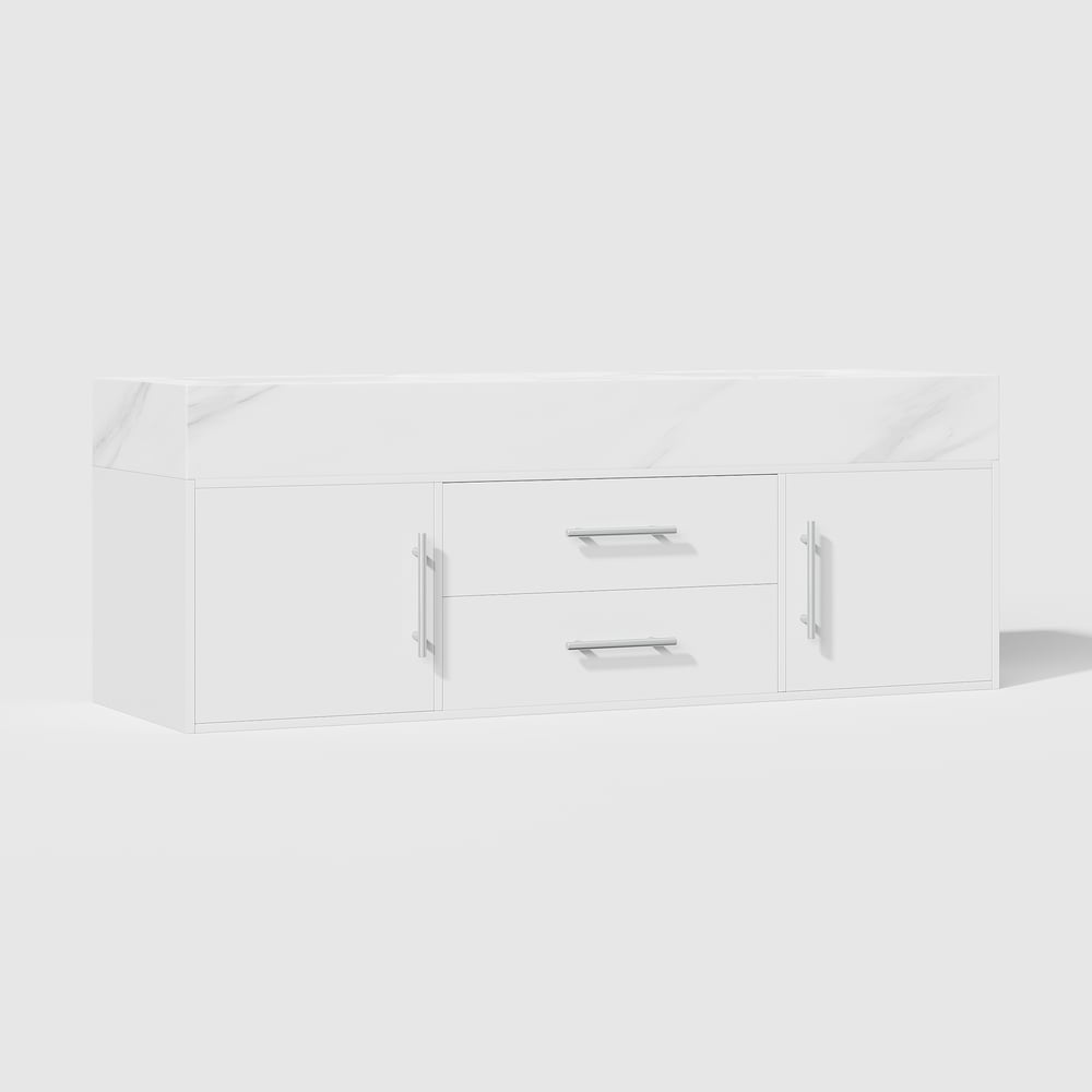 1500mm Double Sink Bathroom Vanity with Silver Handles – White Modern Floating Vanity window image