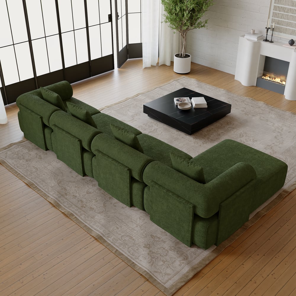 Serene 146" 4-Piece Modular Chenille Velvet L-Shaped Sectional Chaise Sofa window image