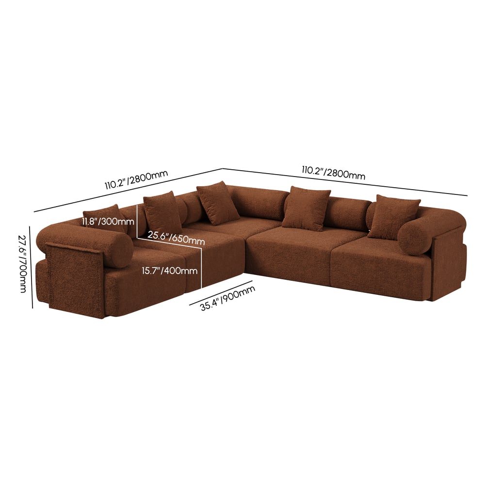 Serene 110" 5-Piece Modular Chenille Velvet L-Shaped Sectional Sofa weights dimensions image