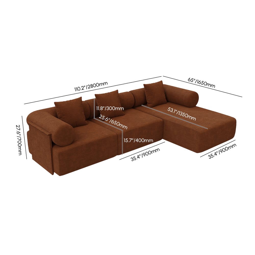 Serene 2800mm 3-Piece Modular Chenille Velvet L-Shaped Sectional Chaise Sofa weights dimensions image