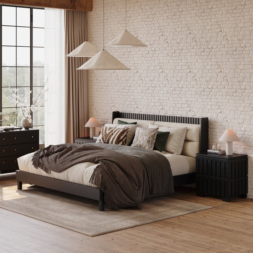 Noční stolek z jasanového dřeva se 2 zásuvkami se slinutým kamenem obrázek okna