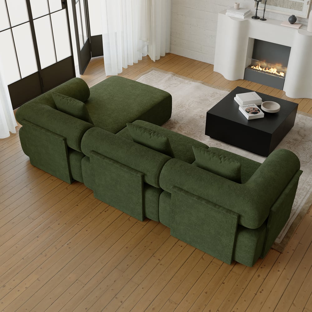 Serene 2800mm 3-Piece Modular Chenille Velvet L-Shaped Sectional Chaise Sofa window image