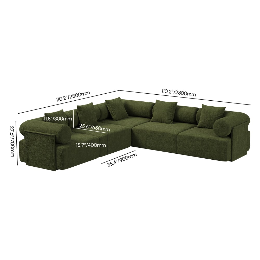 Serene 110" 5-Piece Modular Chenille Velvet L-Shaped Sectional Sofa weights dimensions image