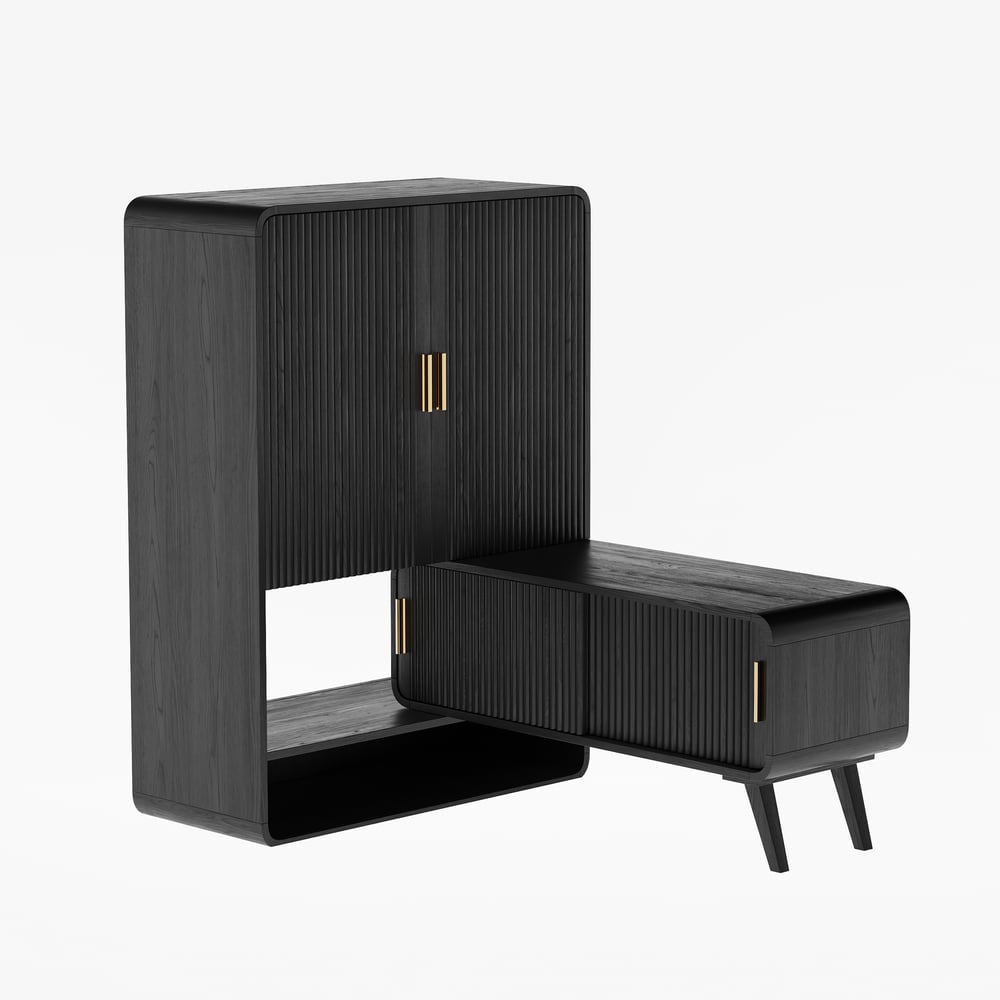 Armadio da ingresso scanalato in legno di frassino impiallacciato per scarpe Immagine della finestra