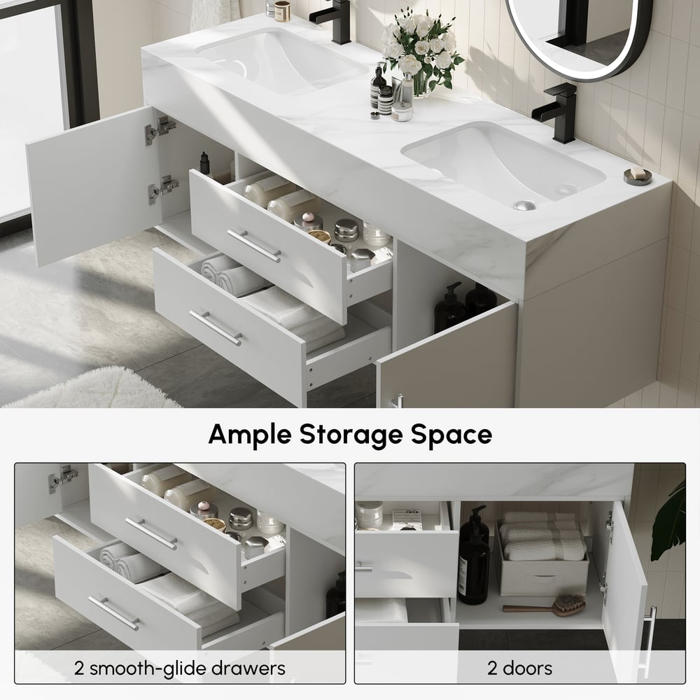 1500mm Double Sink Bathroom Vanity with Silver Handles – White Modern Floating Vanity window image