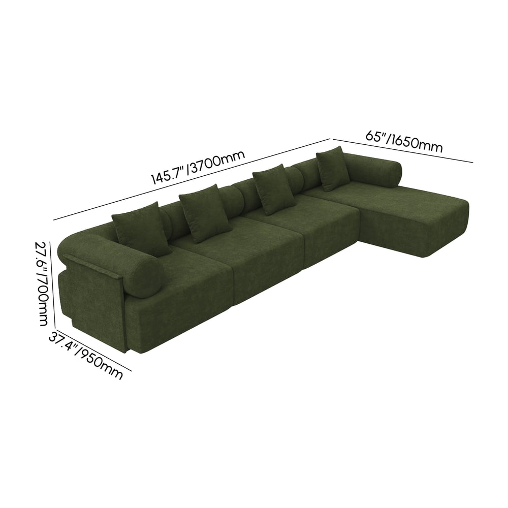 Serene 146" 4-Piece Modular Chenille Velvet L-Shaped Sectional Chaise Sofa weights dimensions image