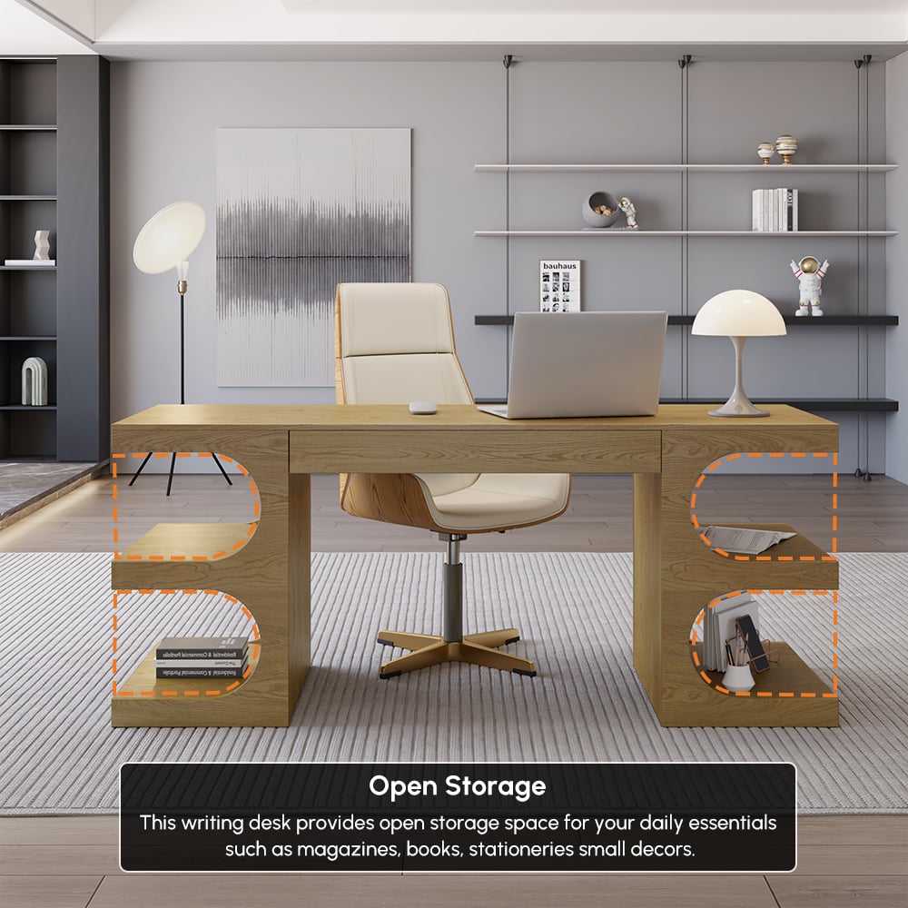 1630mm Modern Natural Writing Desk with 1 Drawer & 4 Open Shelves window image