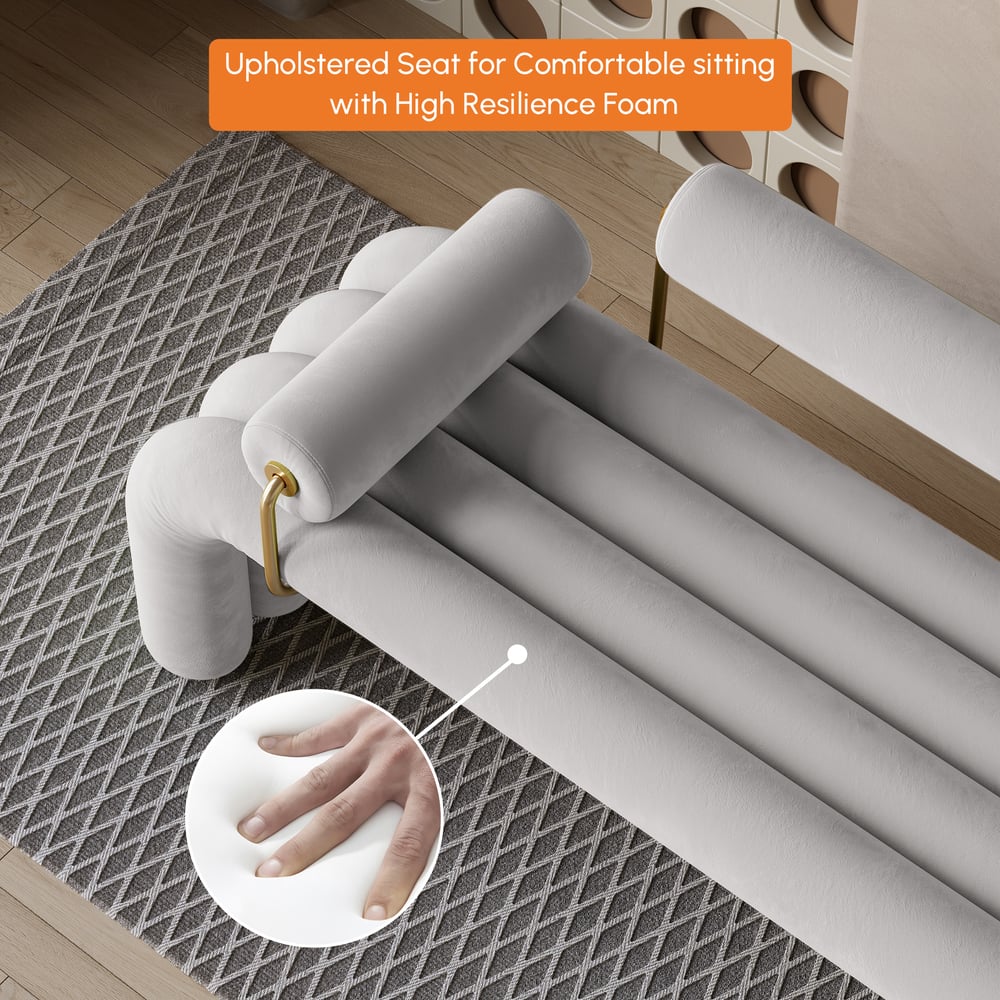 Banc d'entrée en velours capitonné, meuble d'entrée en gris clair (1200 mm) image de fenêtre