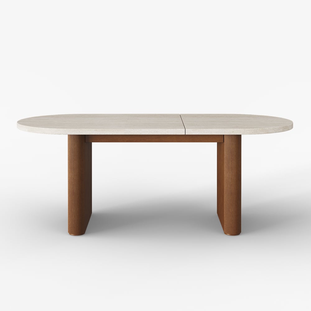 Fluve, tavolo da pranzo ovale allungabile, opaco, da 1600 mm a 2000 mm, motivo: farfalla a forma di foglia, 6-10 posti Immagine della finestra