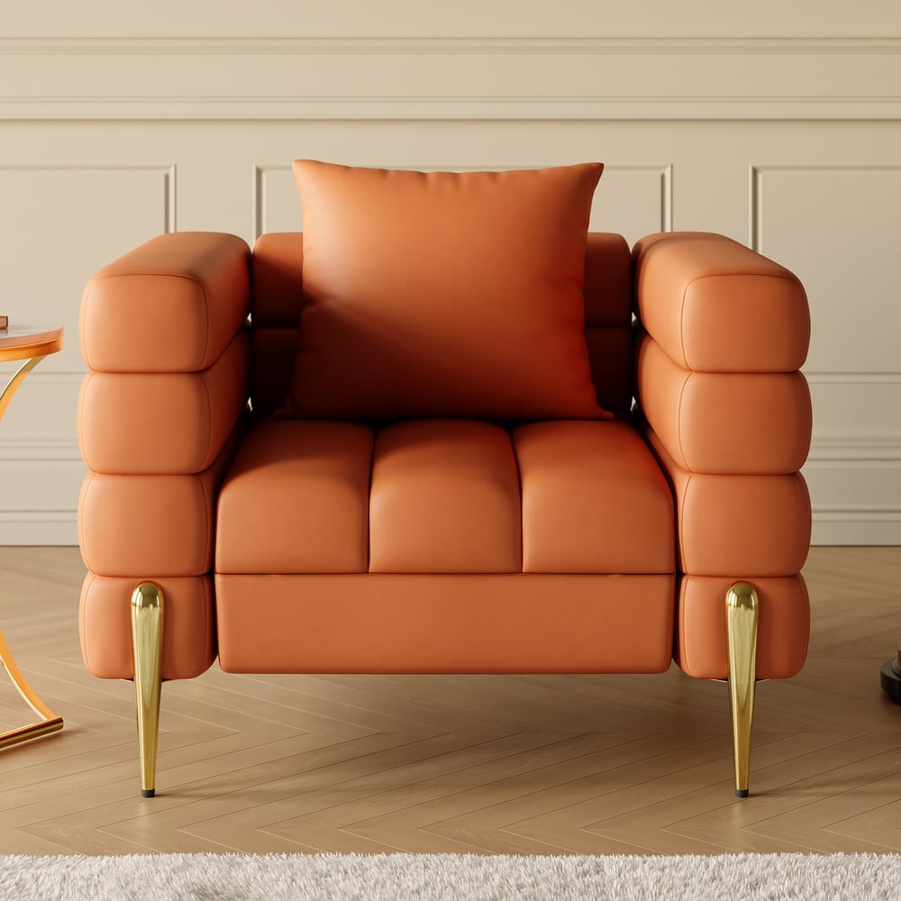 Aurora Performance Leather Upholstered Accent Chair in Gold Finish window image