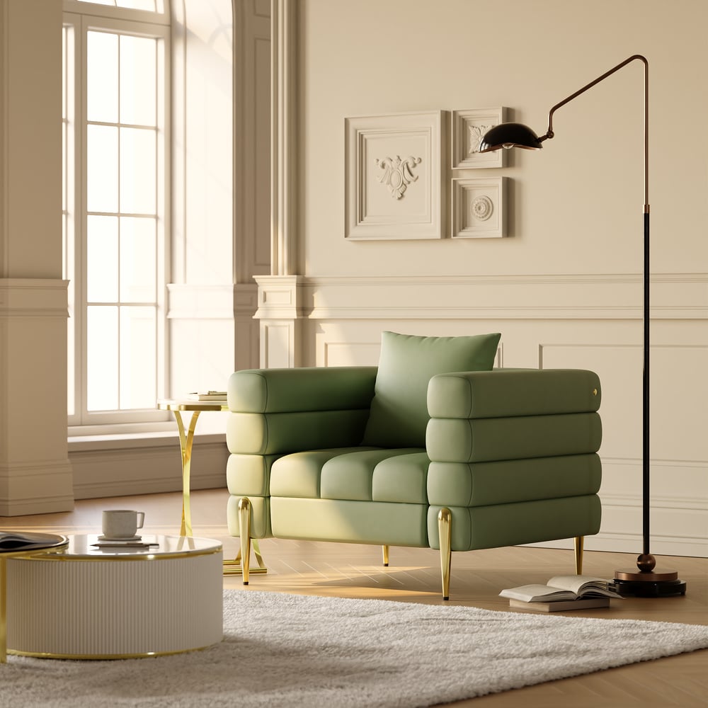 Sedia Accent imbottita in pelle Axial Performance con finitura dorata Immagine della finestra