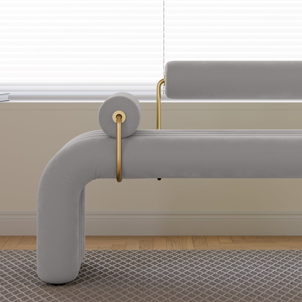 Banc d'entrée en velours capitonné, meuble d'entrée en gris clair (1200 mm) image de fenêtre