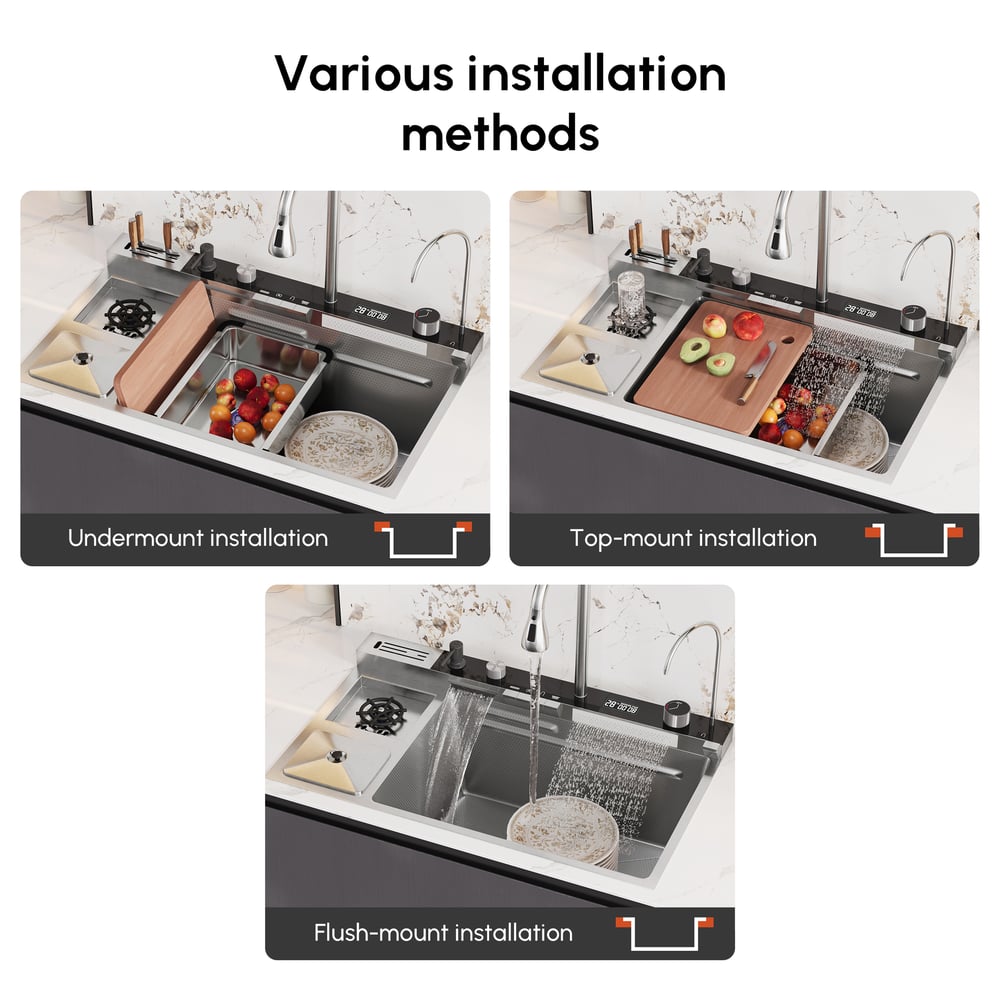 Évier de cuisine multifonction en acier inoxydable 820 mm x 480 mm avec robinet extractible image de fenêtre
