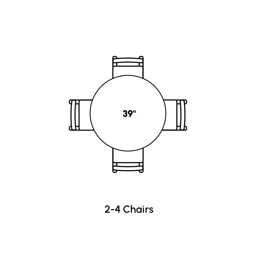 Ronde eettafel van 1000 mm in gesinterde steen met zadelleren onderstel voor 2-4 personen Afbeelding met gewichten en afmetingen