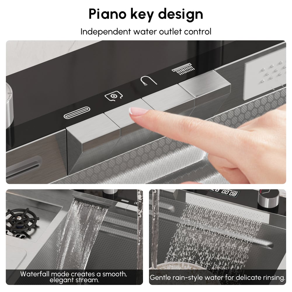 Évier de cuisine multifonction en acier inoxydable 820 mm x 480 mm avec robinet extractible image de fenêtre