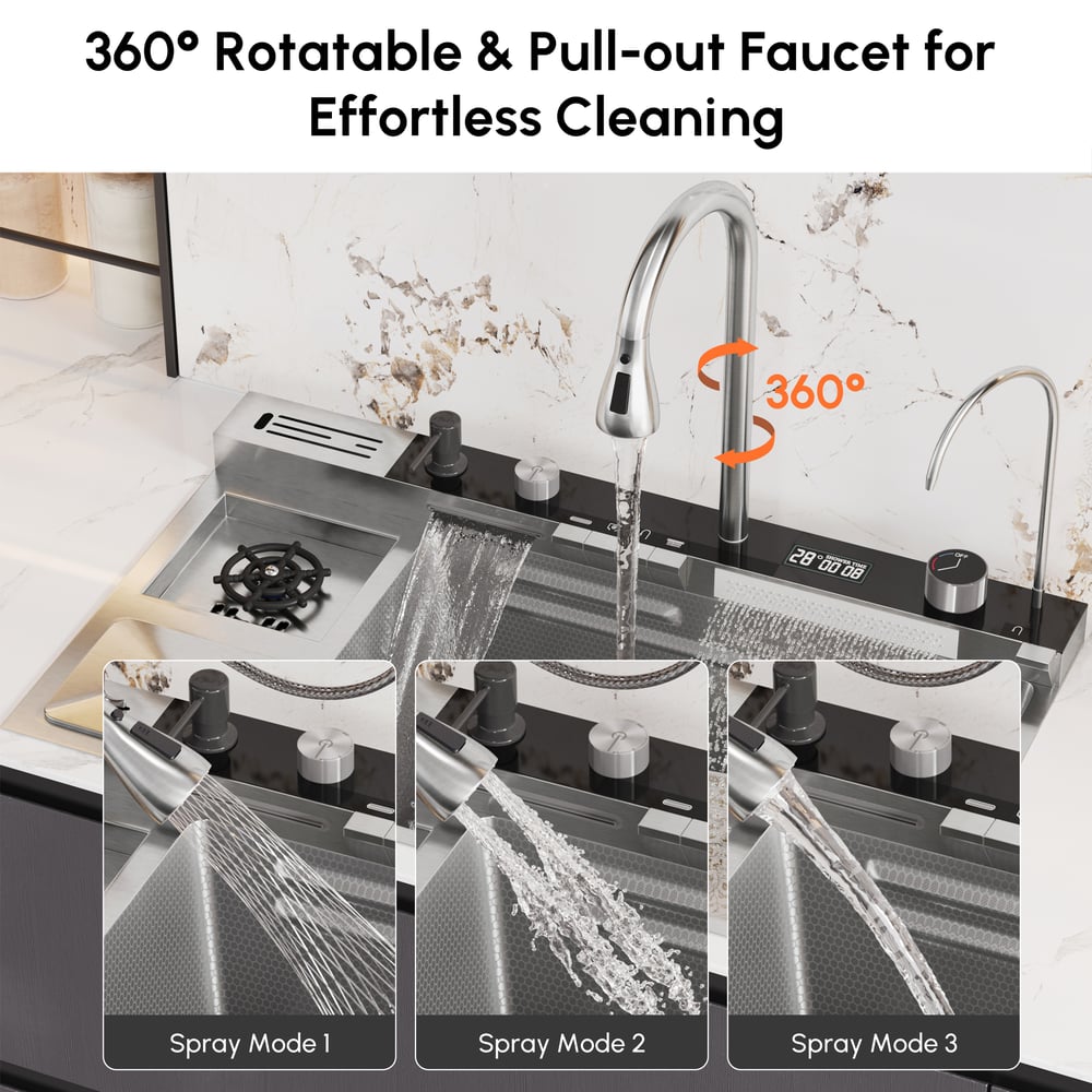 Évier de cuisine multifonction en acier inoxydable 820 mm x 480 mm avec robinet extractible image de fenêtre