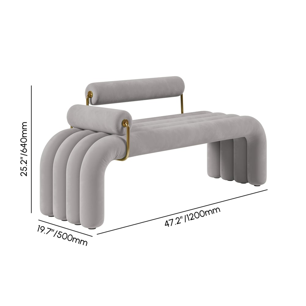 Banc d'entrée en velours capitonné, meuble d'entrée en gris clair (1200 mm) Poids, dimensions, image