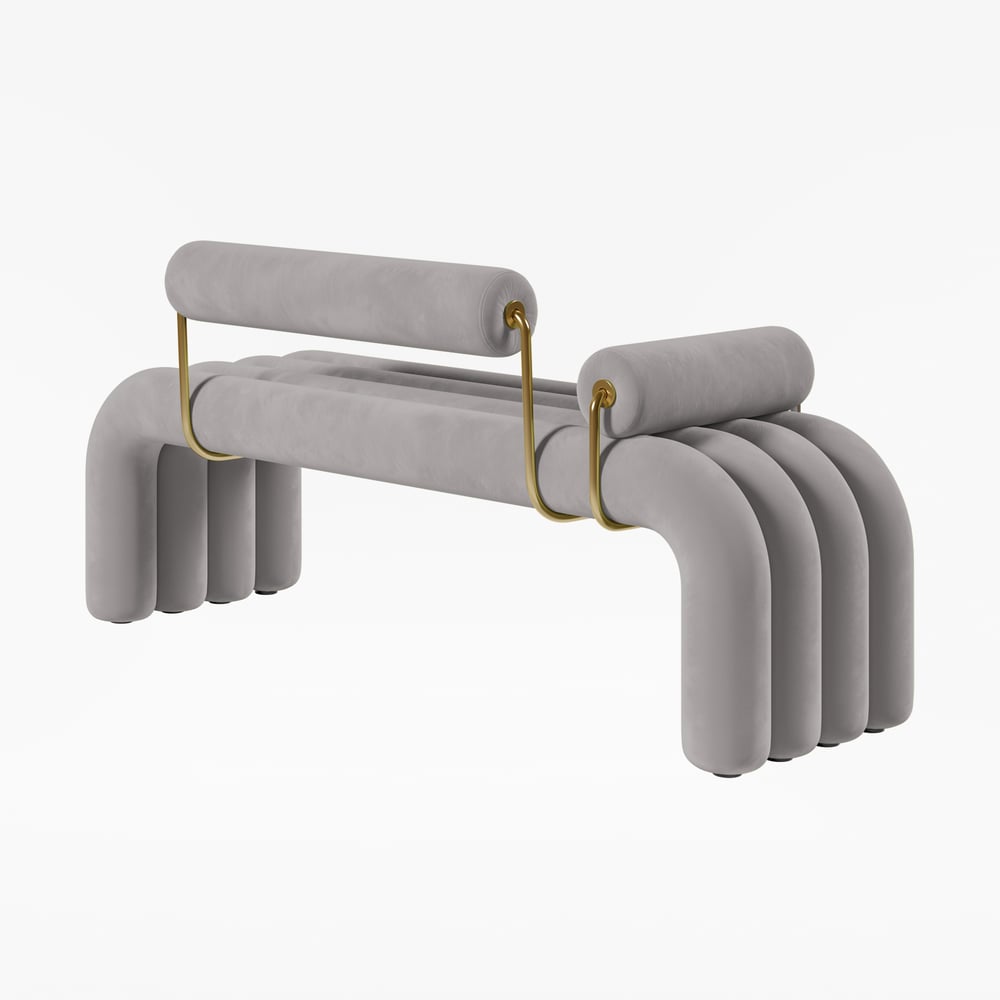 Banc d'entrée en velours capitonné, meuble d'entrée en gris clair (1200 mm) image de fenêtre