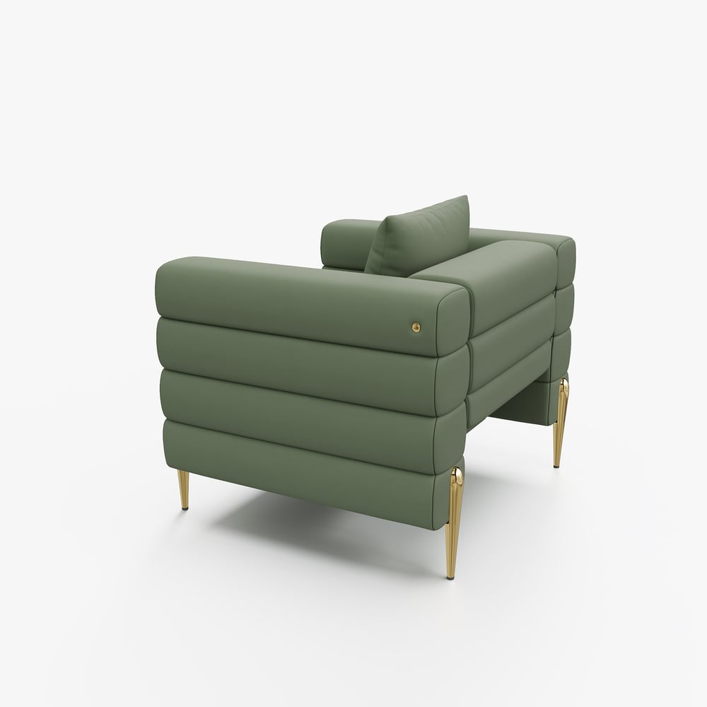 Aurora Performance Leather Accent Chair 2000mm Fluted Sofa with Gold Legs & Pillows window image