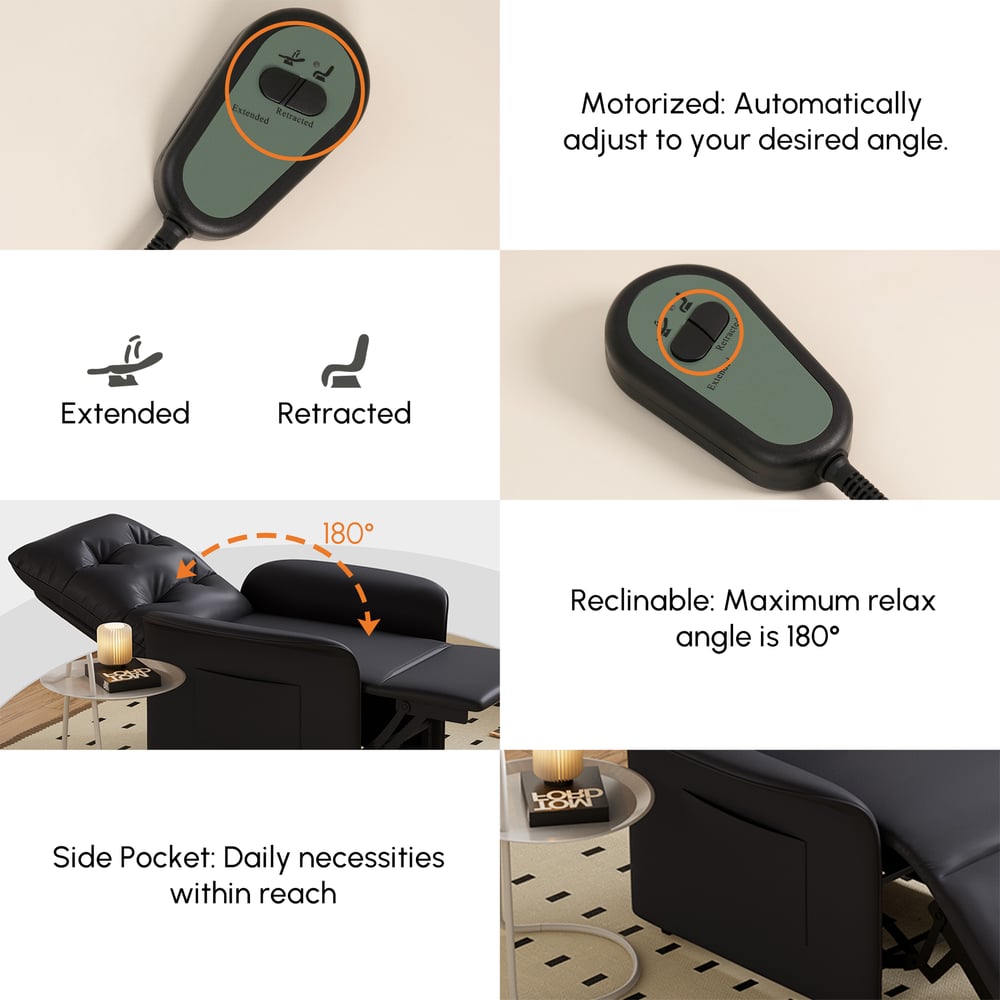 Leather Power Recliner Accent Chair with Side Pocket window image