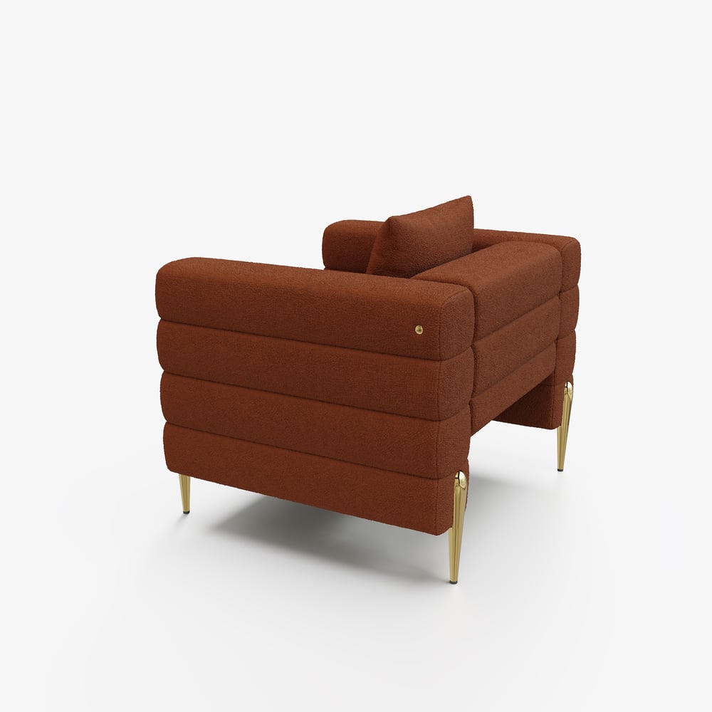 Aurora Boucle Upholstered Accent Chair 2000mm Fluted Sofa with Gold Legs & Pillows window image