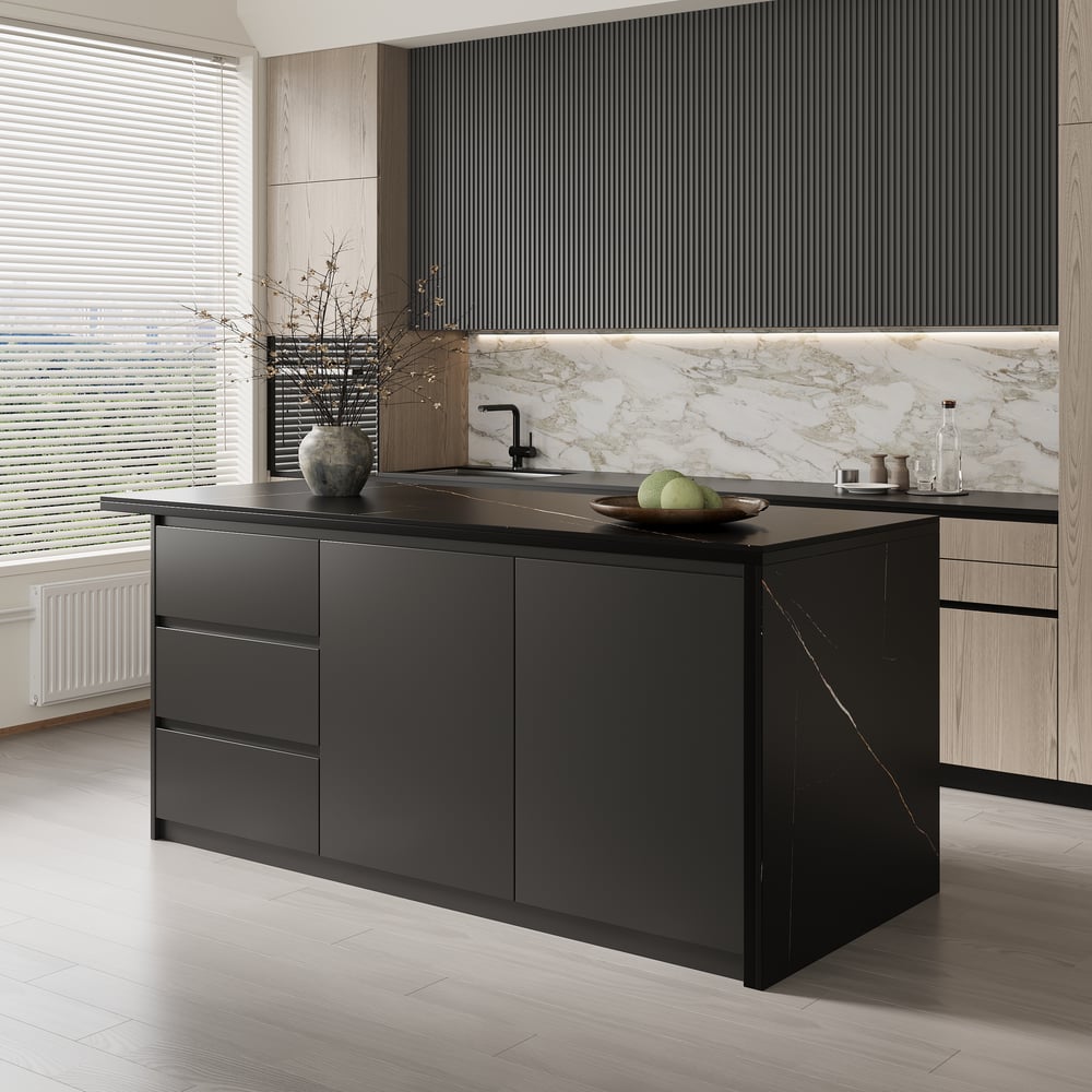 72" Sintered Stone Top Kitchen Island with Storage Black window image