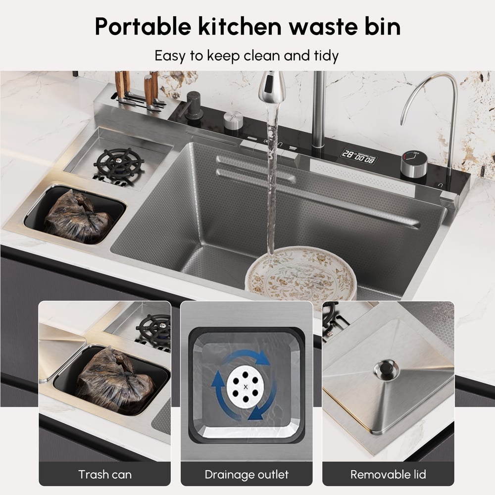 Évier de cuisine multifonction en acier inoxydable 820 mm x 480 mm avec robinet extractible image de fenêtre