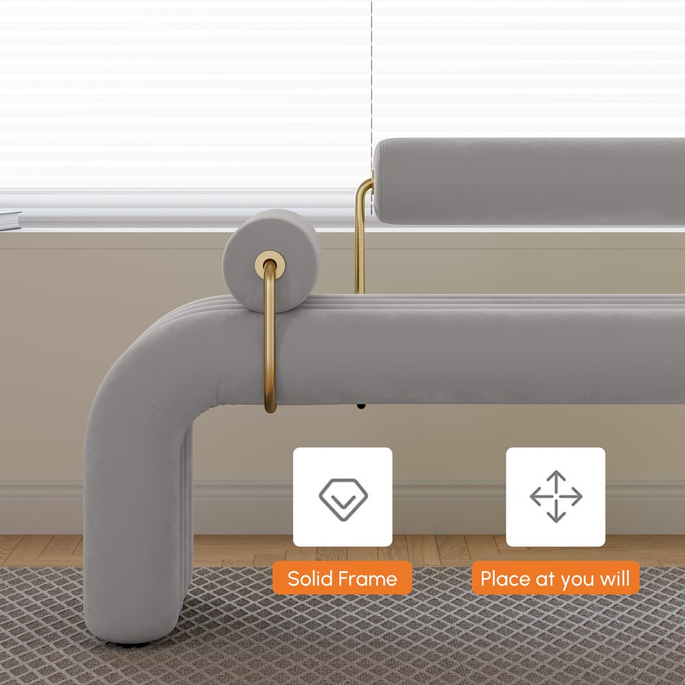 Banc d'entrée en velours capitonné, meuble d'entrée en gris clair (1200 mm) image de fenêtre