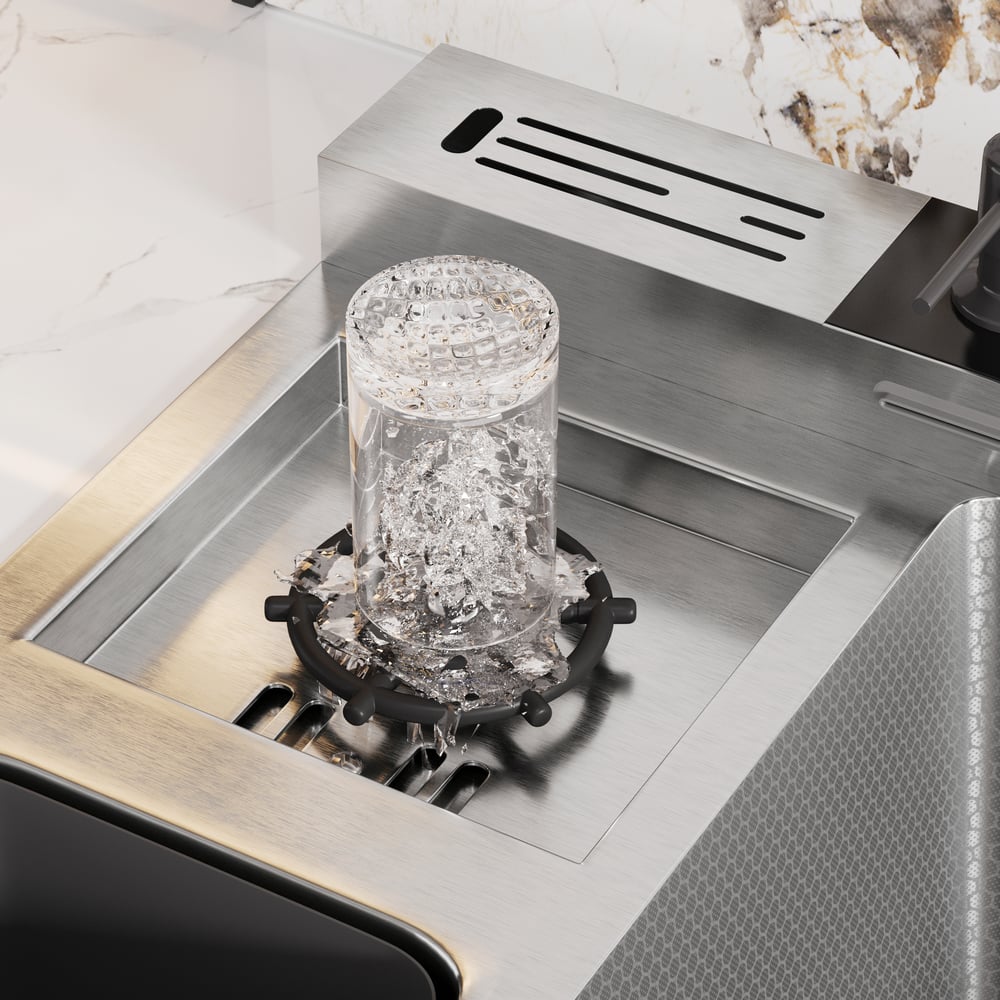 Évier de cuisine multifonction en acier inoxydable 820 mm x 480 mm avec robinet extractible image de fenêtre