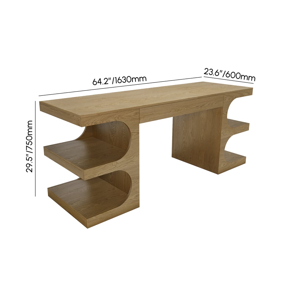1630mm Modern Natural Writing Desk with 1 Drawer & 4 Open Shelves weights dimensions image