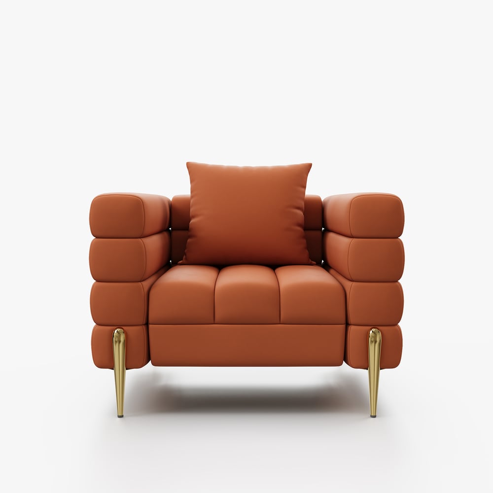 Aurora Performance kožená akcentová židle 2000 mm drážkovaná pohovka se zlatými nohami a polštáři obrázek okna