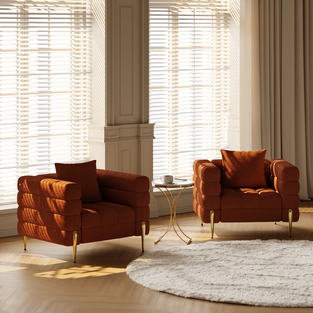 Aurora Boucle Upholstered Accent Chair in Gold Finish Set of 2 window image