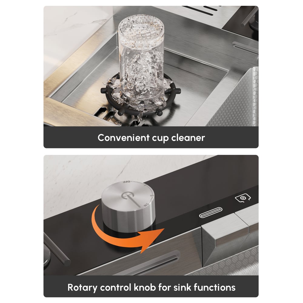 Évier de cuisine multifonction en acier inoxydable 820 mm x 480 mm avec robinet extractible image de fenêtre