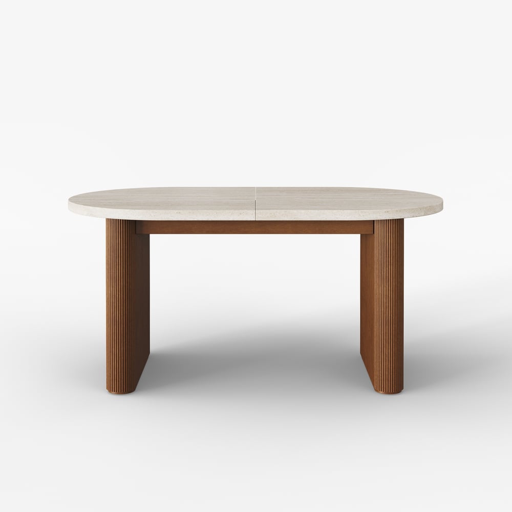 Fluve, tavolo da pranzo ovale allungabile, opaco, da 1600 mm a 2000 mm, motivo: farfalla a forma di foglia, 6-10 posti Immagine della finestra